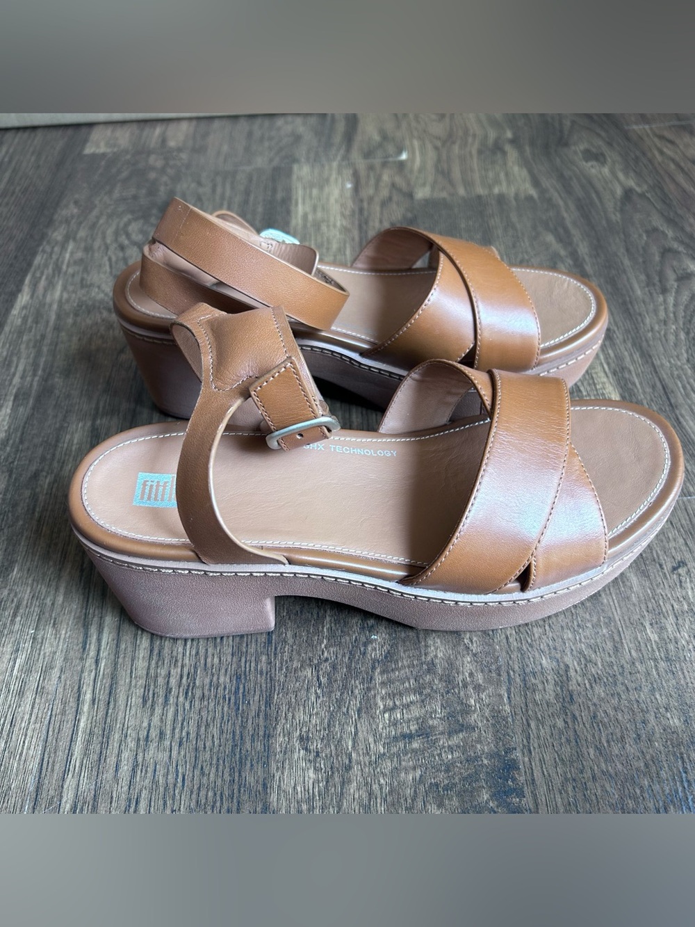 FitFlop Pilar Crossover Brown Leather Ankle Strap Platform Sandals 9 - Picture 5 of 6